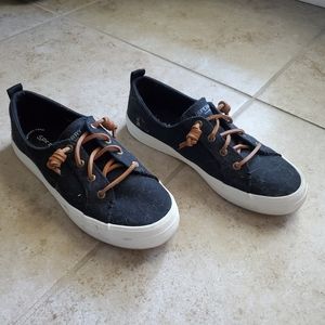 Sperry lace up sneakers black tan and white